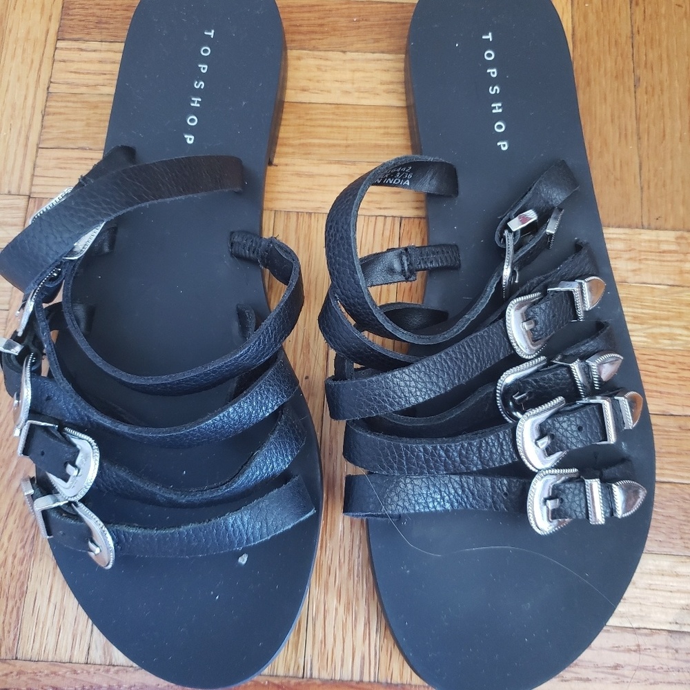 Topshop Black Flat Sandals